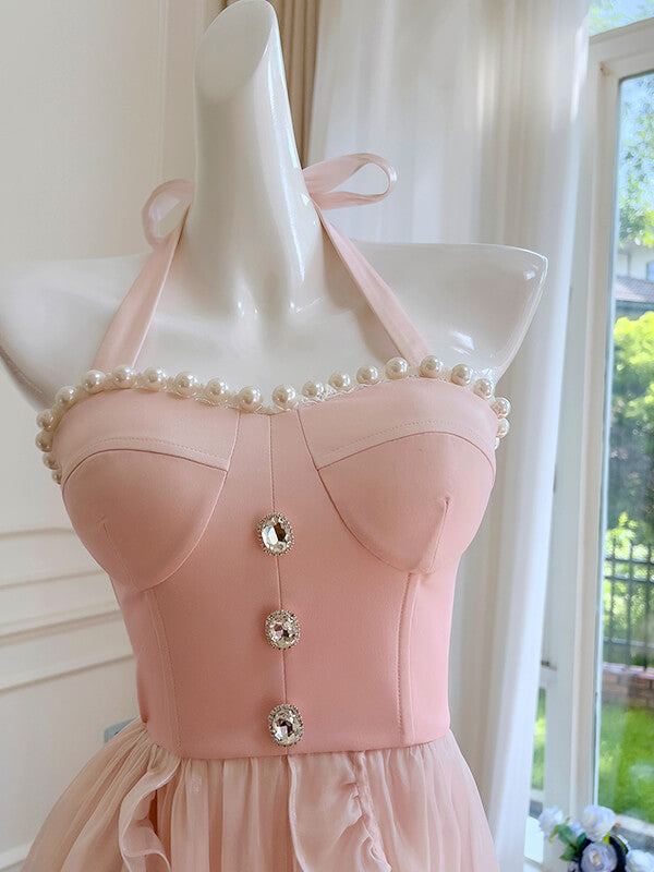 Onbely robe longue de bal organza rose licou doux - onbely