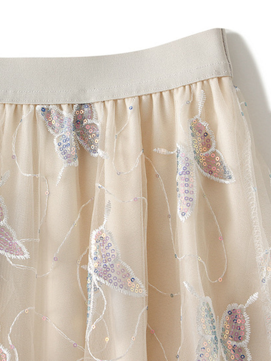 Onbely jupe longue tulle papillons brillante paillette femme