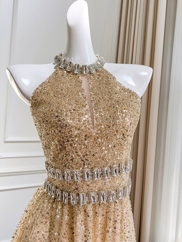 Onbely robe longue de soirée brillante paillette strass licou - onbely