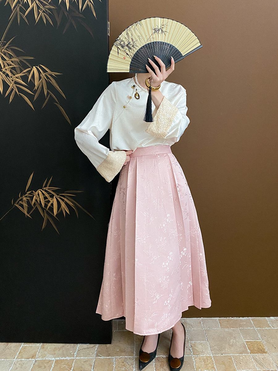 Onbely Hanfu Chinois Élégant en Jacquard avec Coupe Trapèze
