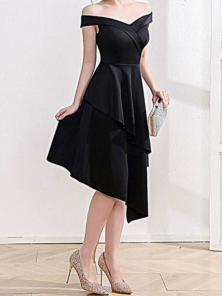 Onbely robe courte irrégulière unicolore col bateau élégant de cocktail