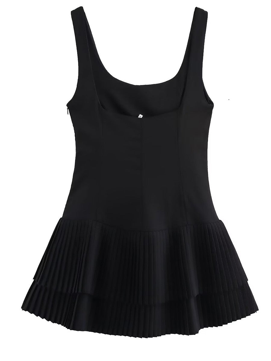 Onbely robe courte plissé bretelle col carré mode