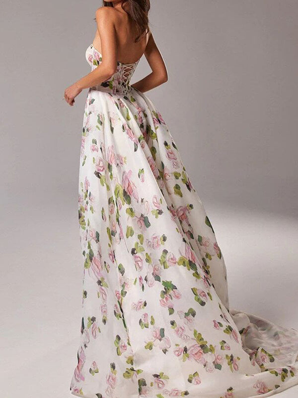 Onbely robe maxi longue imprimé à fleurie bustier fendu le côté - onbely