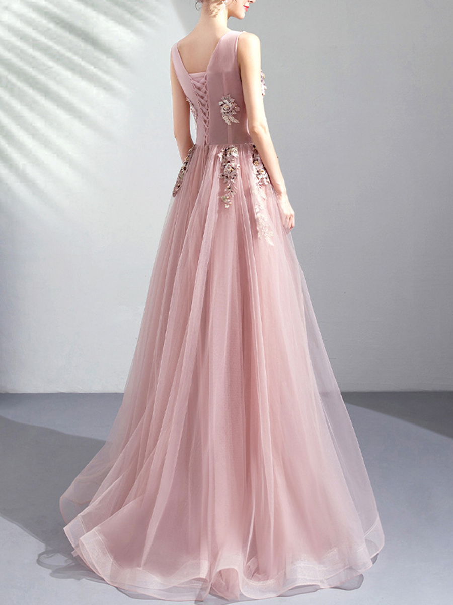 Onbely robe maxi longue de soirée brodée élégant rose - onbely