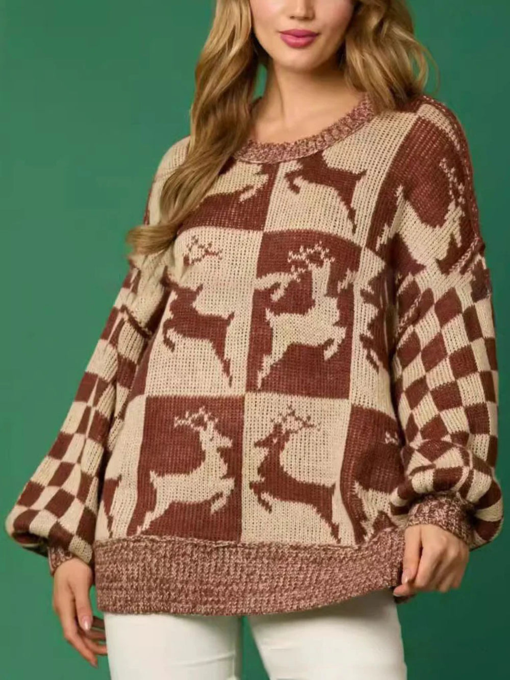 Pull de Noël tricoté à motif d’élan, style décontracté