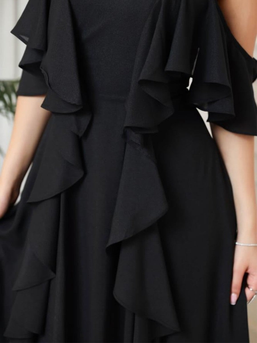 Onbely mi-longue robe irrégulière unicolore à fines brides col en V mode