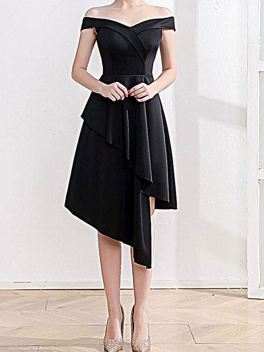 Onbely robe courte irrégulière unicolore col bateau élégant de cocktail