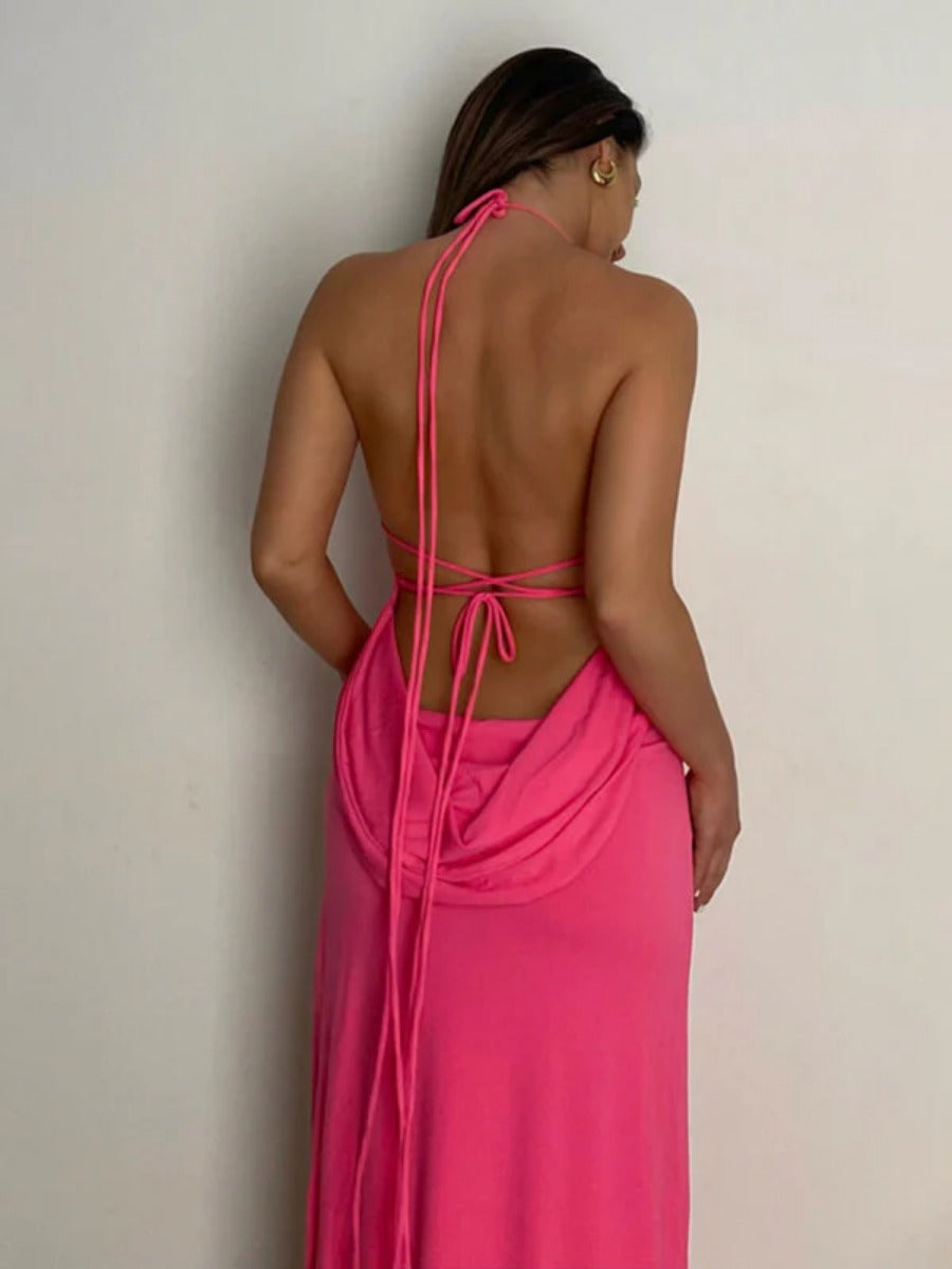 Onbely Strappy Robe Verte Longue Dos Nu avec Fendu le Côté de Cocktail