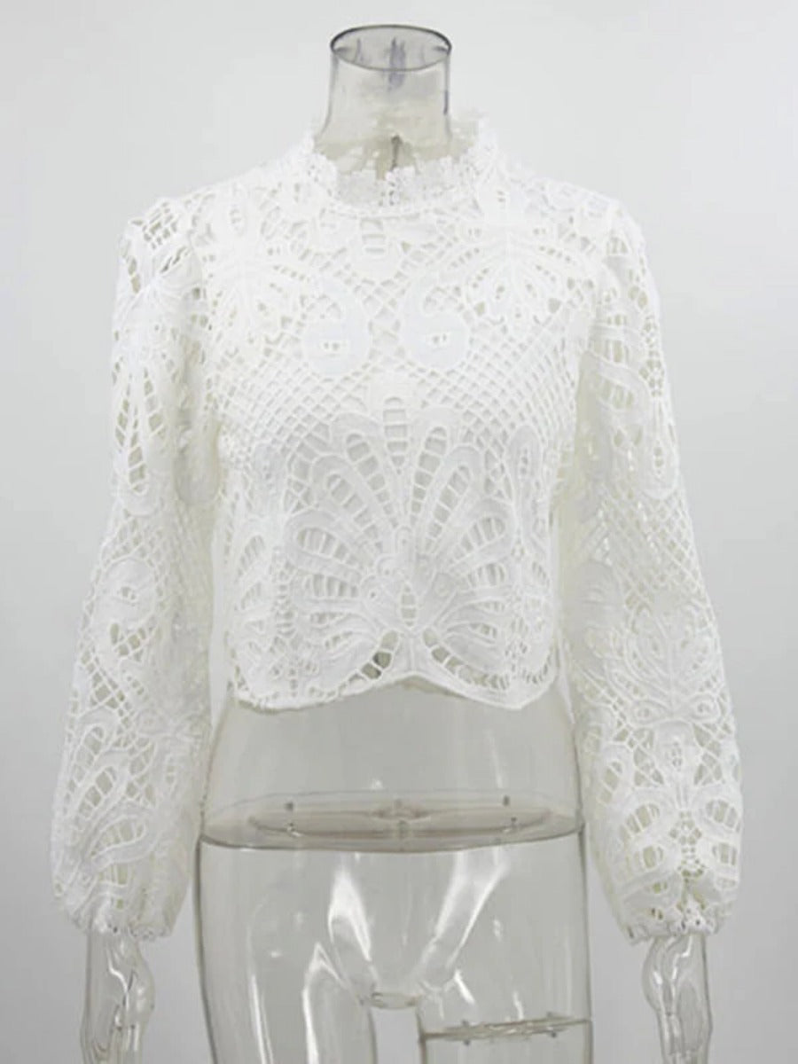 Onbely hauts courte broderie anglaise avec fermeture éclair col cheminée élégant femme