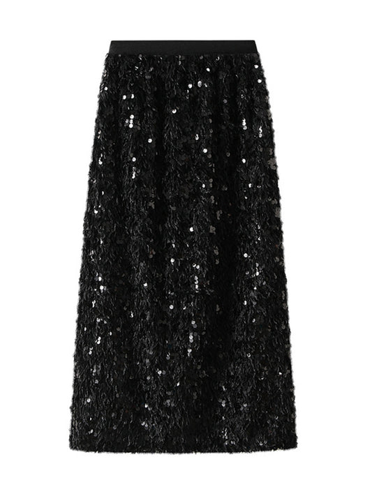 Onbely jupe longue plumes brillante paillette pour femme