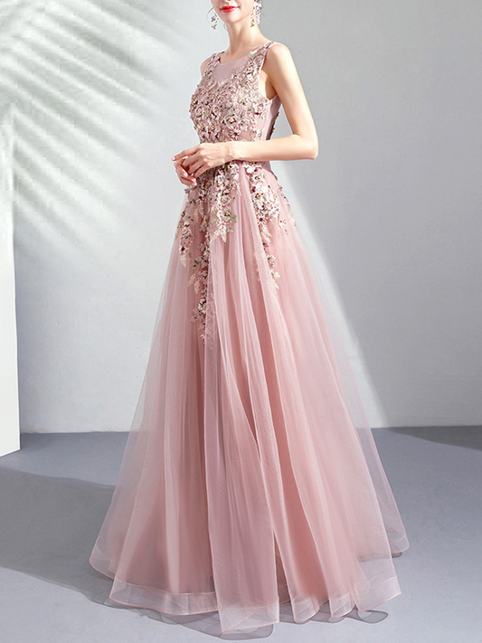 Onbely robe maxi longue de soirée brodée élégant rose - onbely