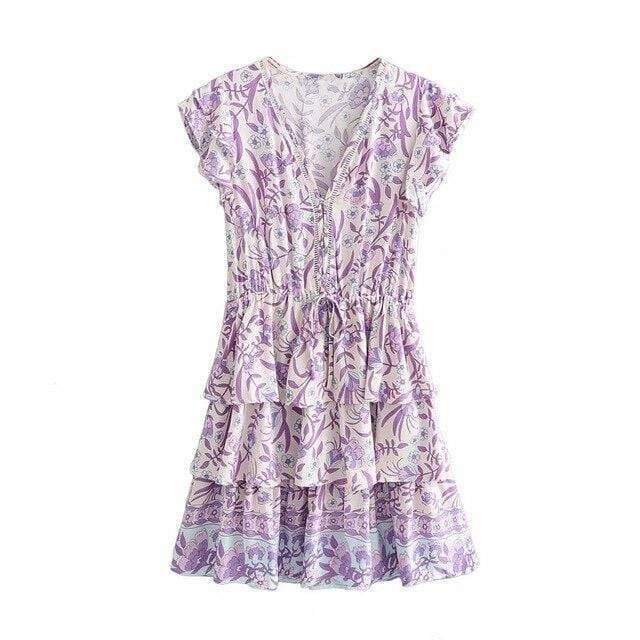 Robe Courte Bohème à Imprimé Floral Lilas boho dress