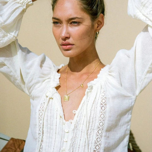 Blouse Bohème Vintage Blanche à Manches Longues boho dress