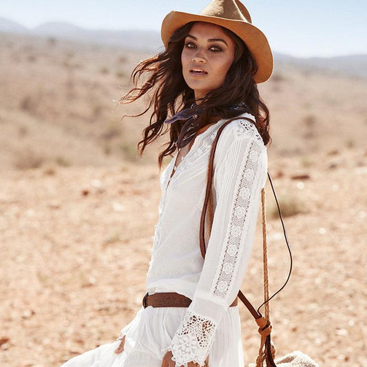 Blouse Bohème Blanche en Dentelle avec Broderie Florale boho dress