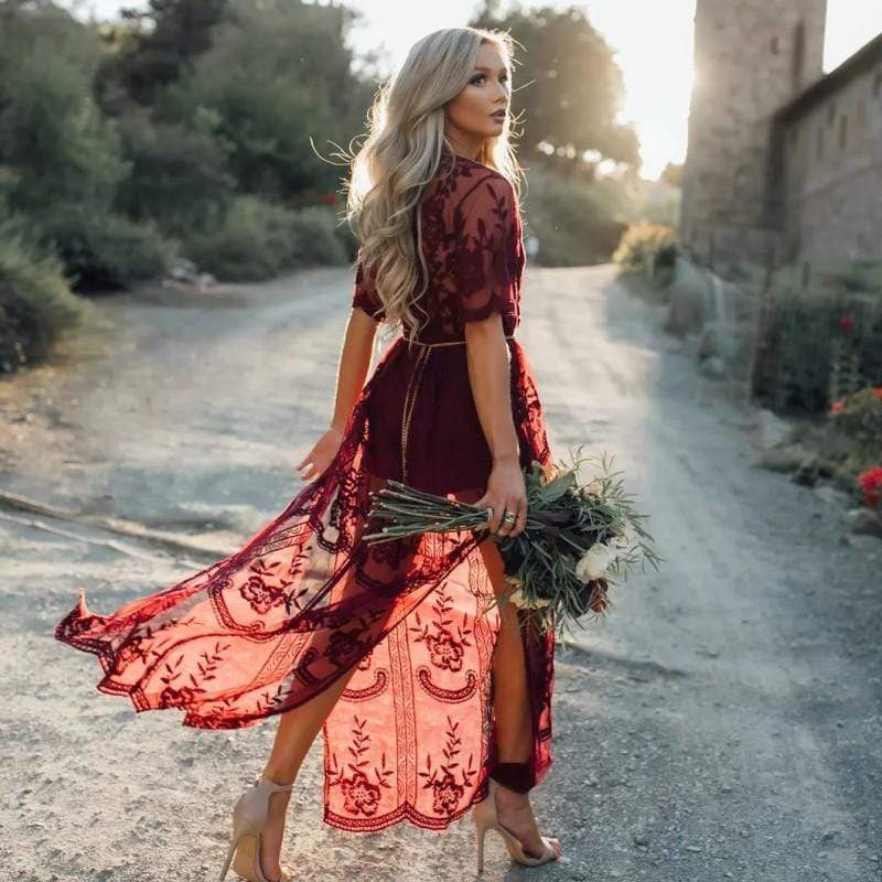 Robe Maxi Bohème en Dentelle et Tulle boho dress
