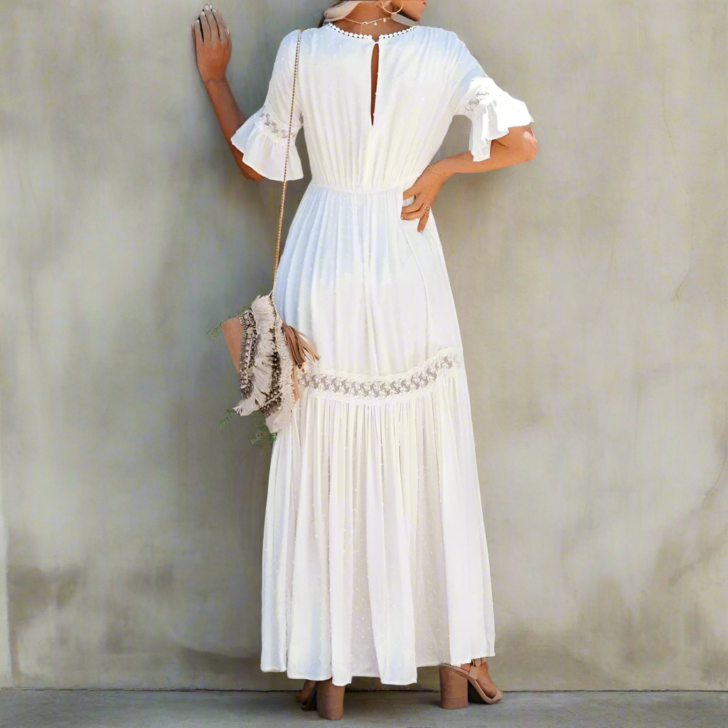 Robe bohème blanche en dentelle à taille haute boho dress