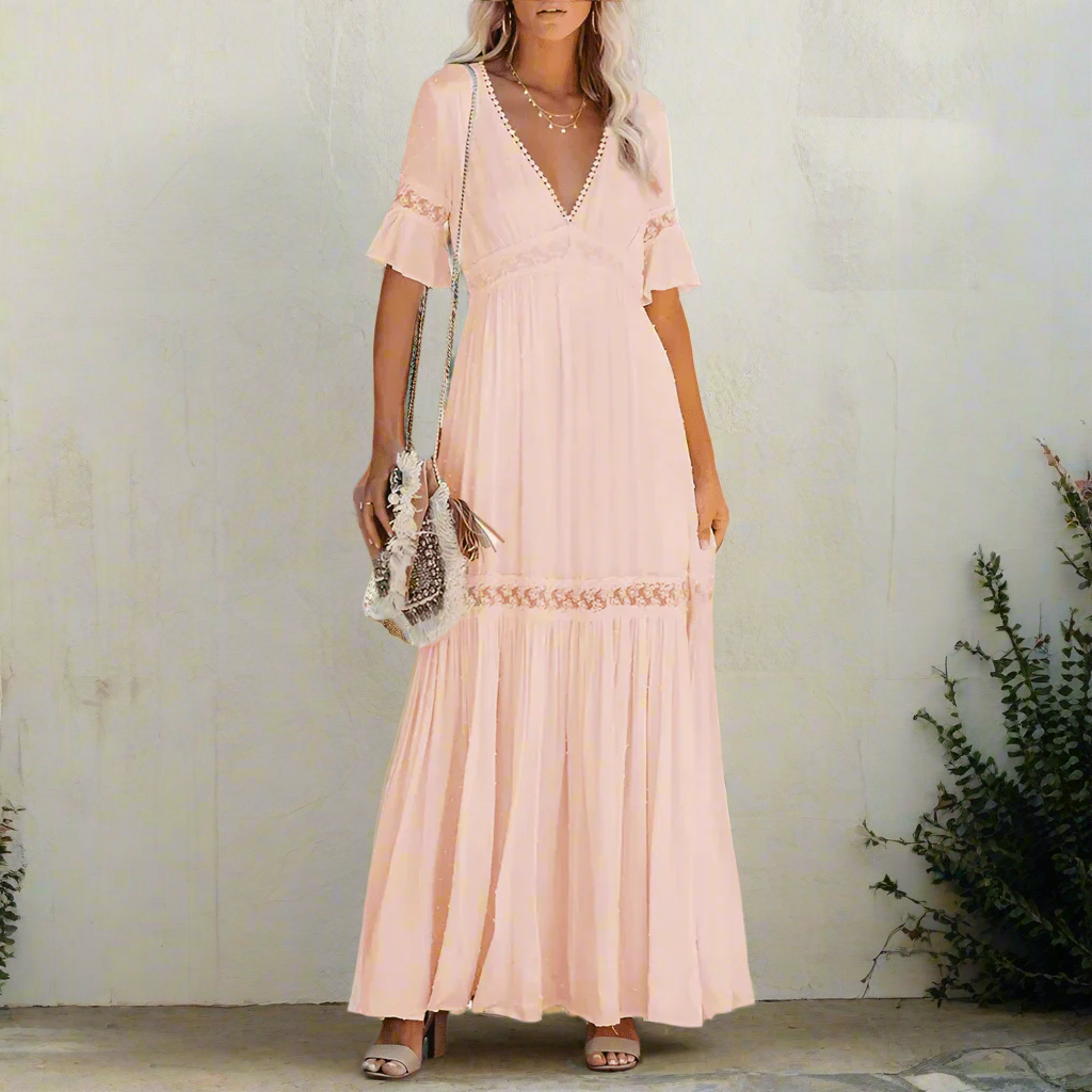 Robe bohème blanche en dentelle à taille haute boho dress