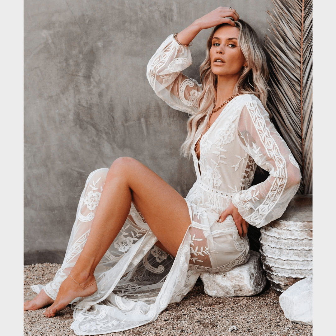 Robe Maxi Bohème Blanche en Dentelle boho dress