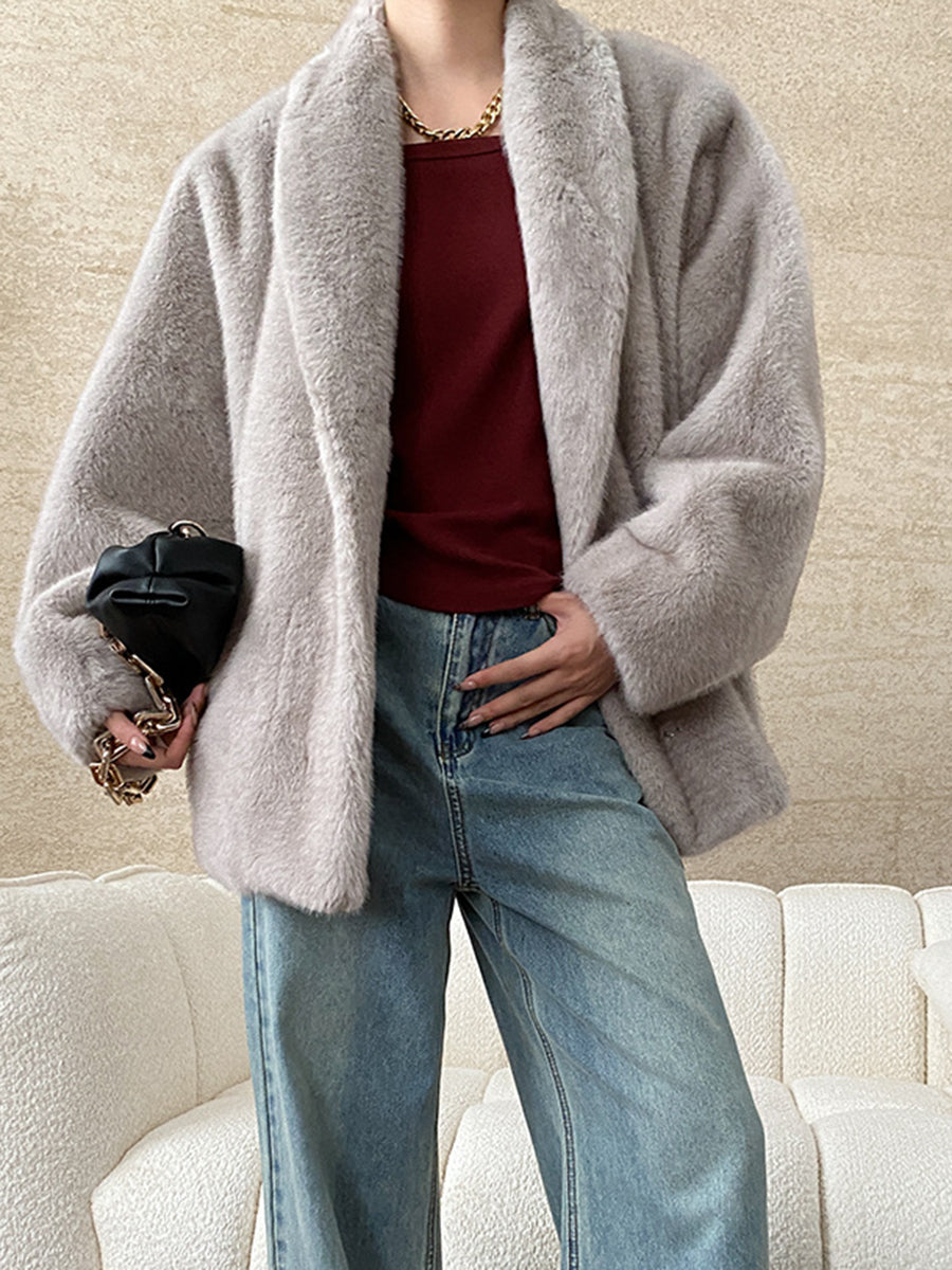 Onbely manteau en fausse fourrure avec poches pour femme mode