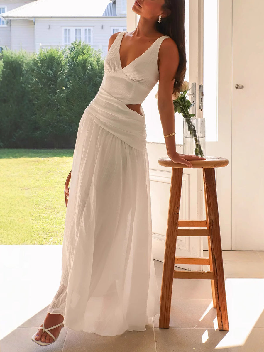 Onbely Robe de soirée longue à découpes latérales et col en V élégante pour bal de promo