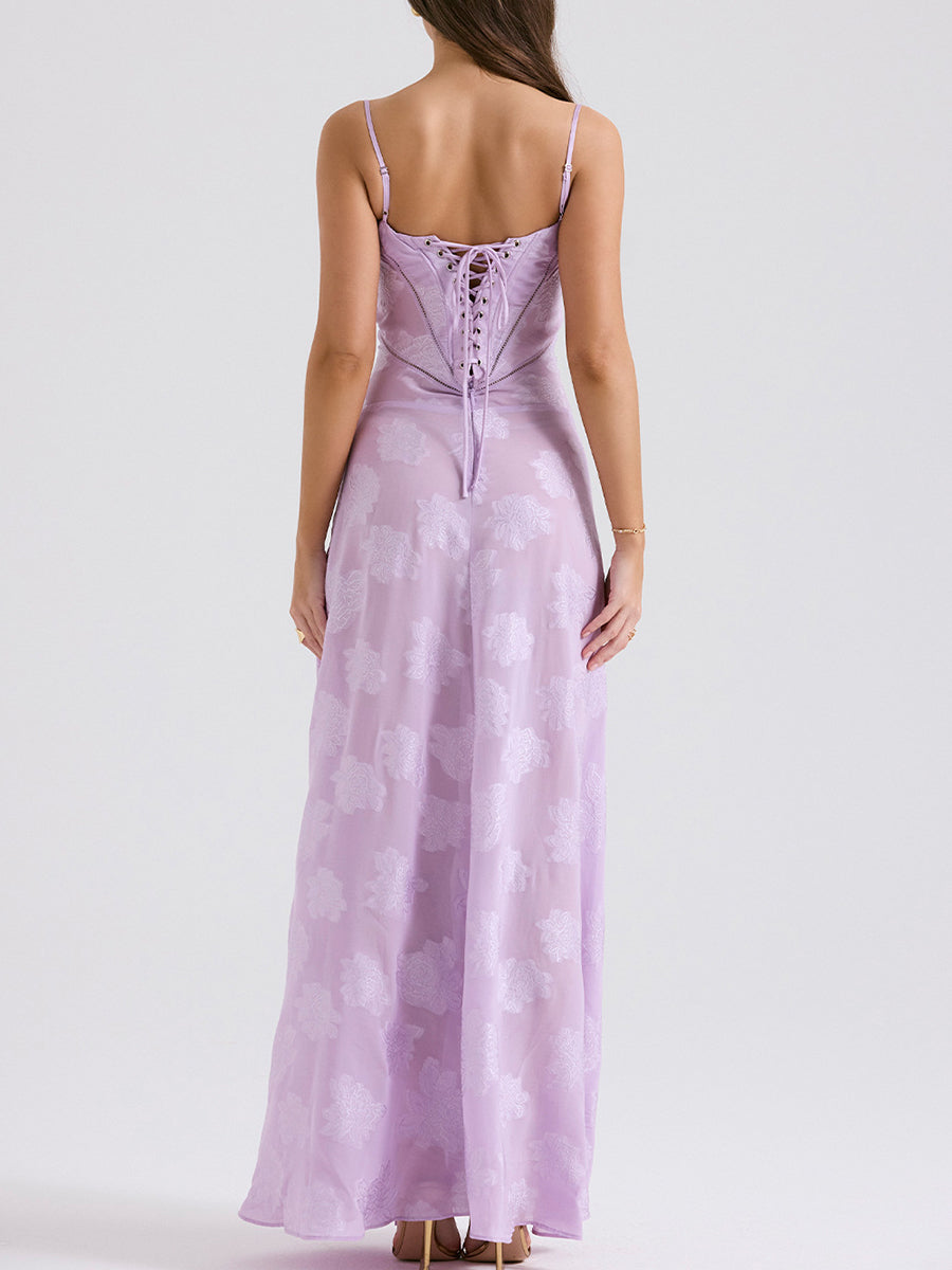 Onbely robe de soirée longue élégante à fines brides en jacquard pour un mariage femme cérémonie