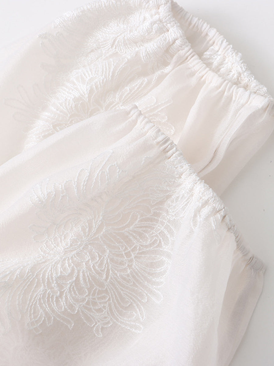 Onbely blouse 2-In-1 bouton chinois à nœud brodée