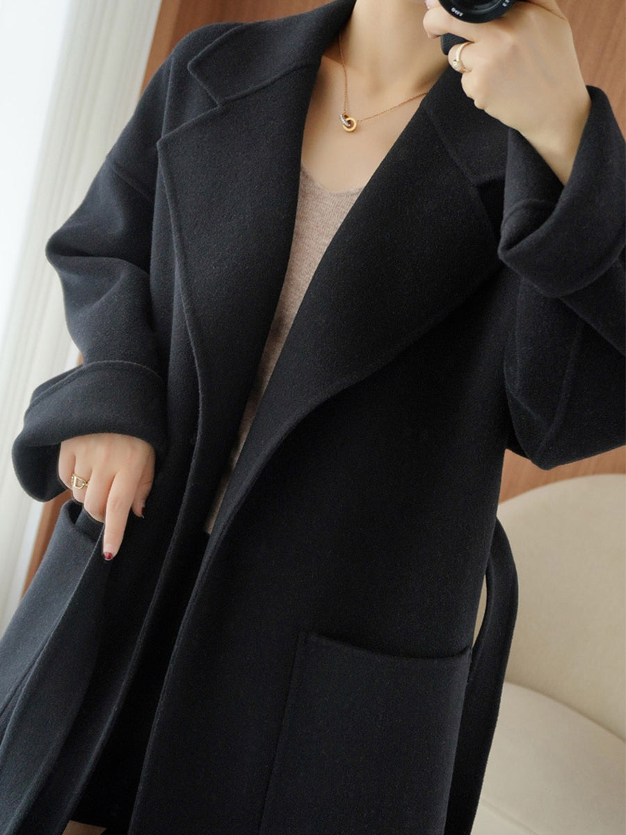 Onbely manteau en laine longue avec poches ceinture pour femme