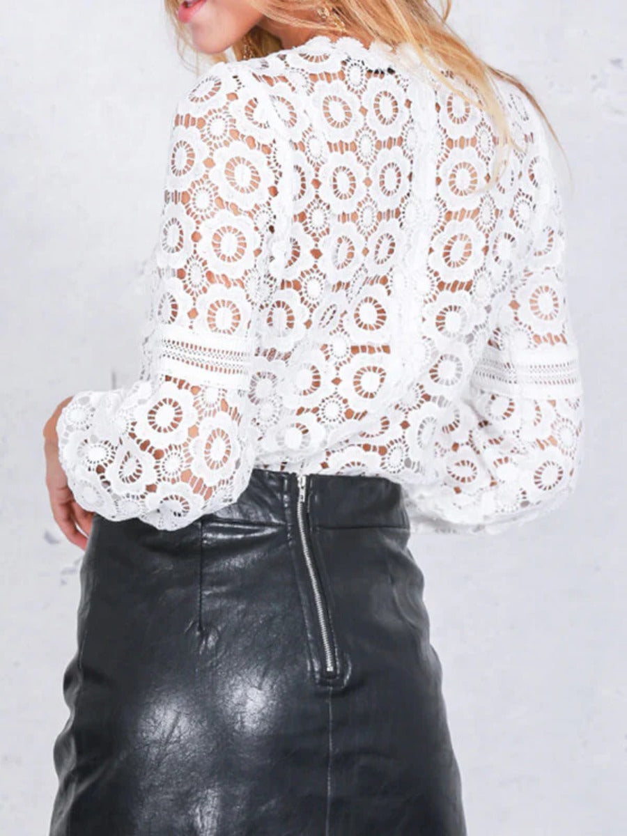 Onbely chemisier en dentelle découpes transparent mode femme top