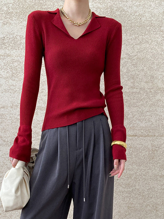 Onbely pull en maille moulante polo pour femme