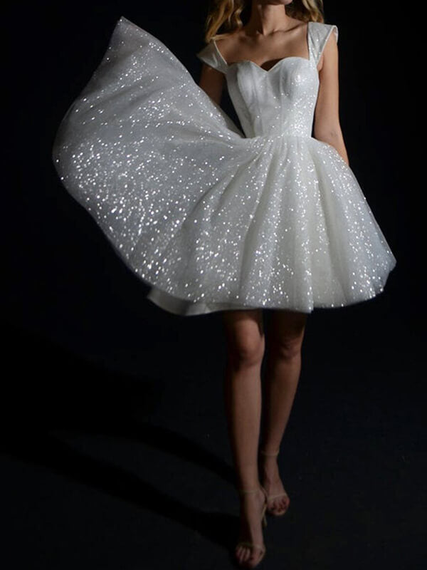 Onbely mini robe blanche col bateau brillante paillette - onbely