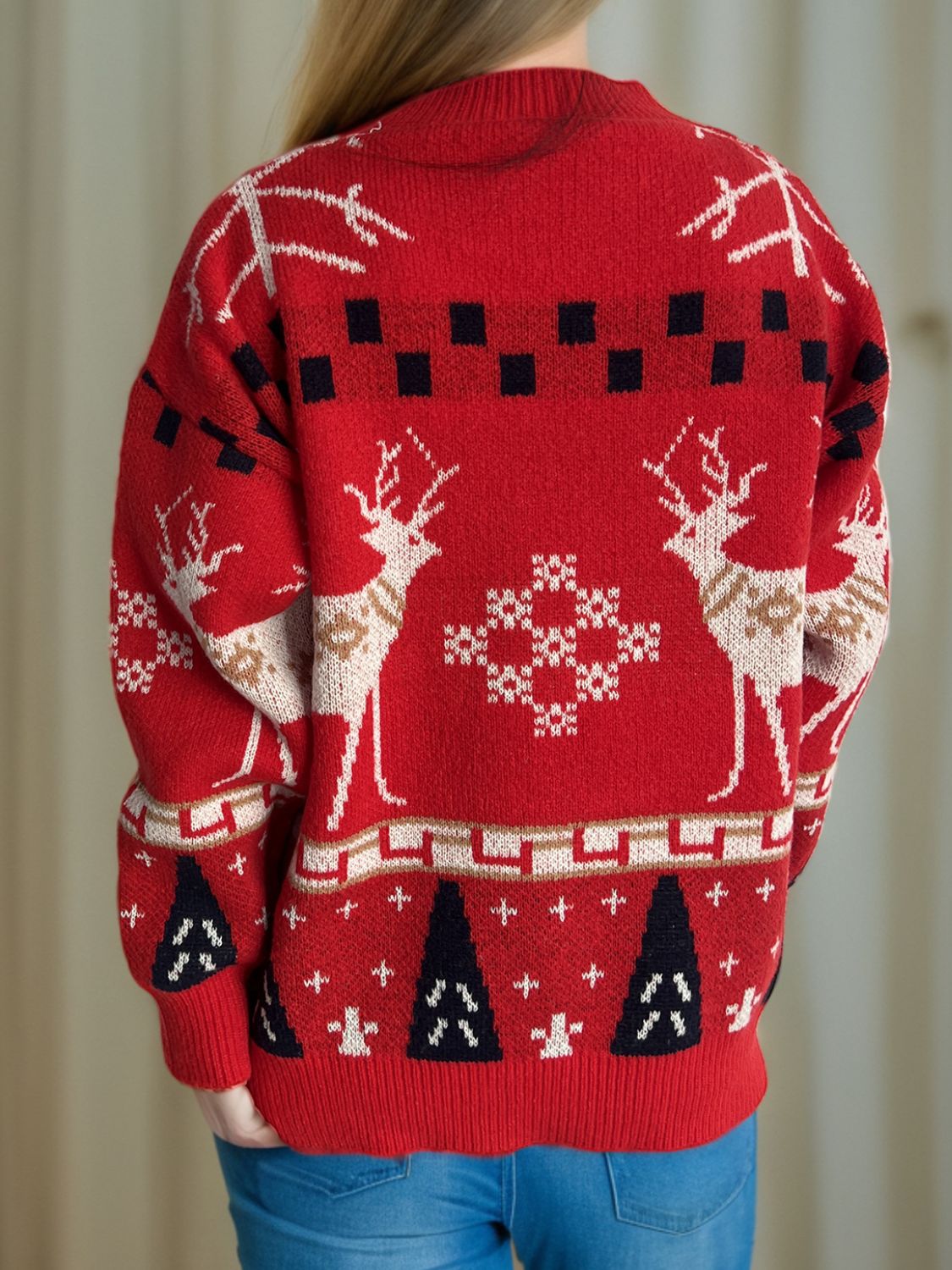 Pull de Noël à col rond et manches longues avec motif de renne