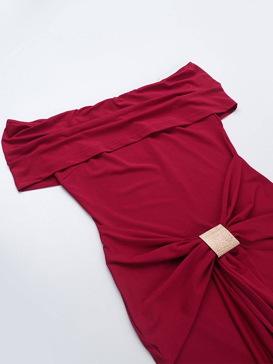 Onbely robe de soirée longue moulante col bateau cintrée élégant mode bal de promo
