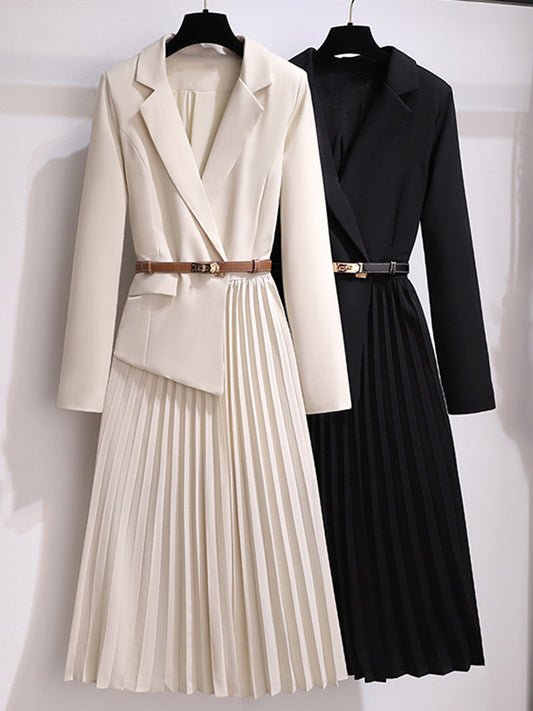 Onbely robe blazer longue plissé avec ceinture femme mode blanche