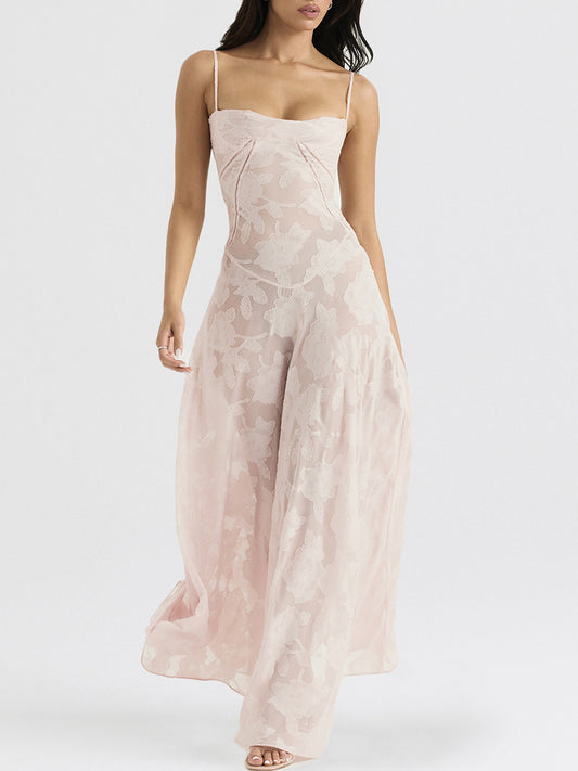 Onbely robe de soirée longue élégante à fines brides en jacquard pour un mariage femme cérémonie