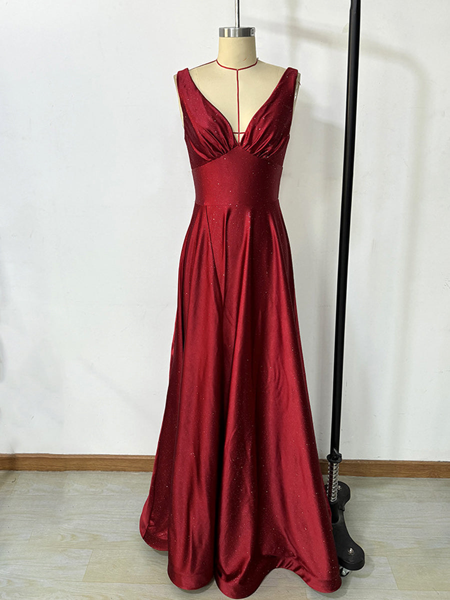 Onbely robe de soirée maxi longue en satin fendue sur le côté rouge pour un mariage femme cérémonie