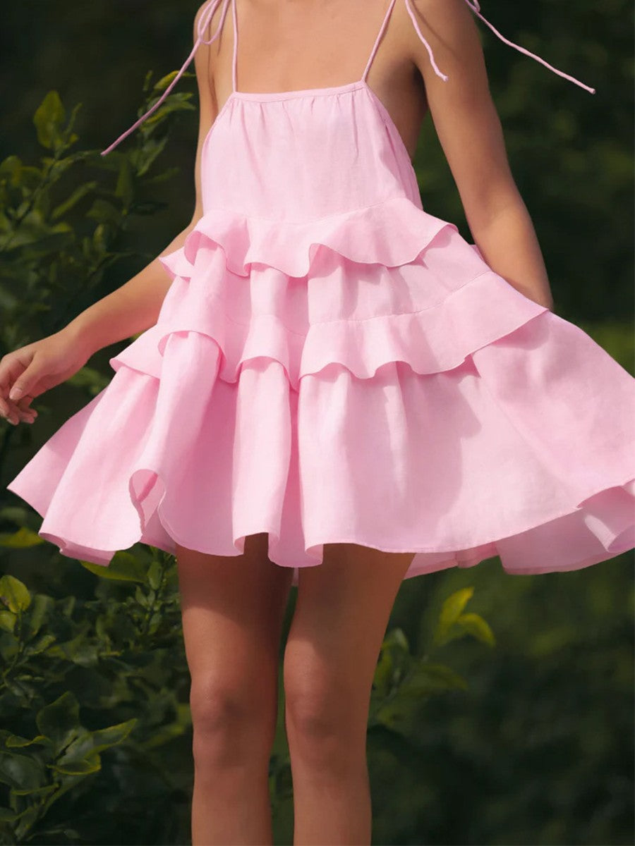 Onbely robe courte unicolore coton dos nu à fines brides mode décontractée tous les jours vacances