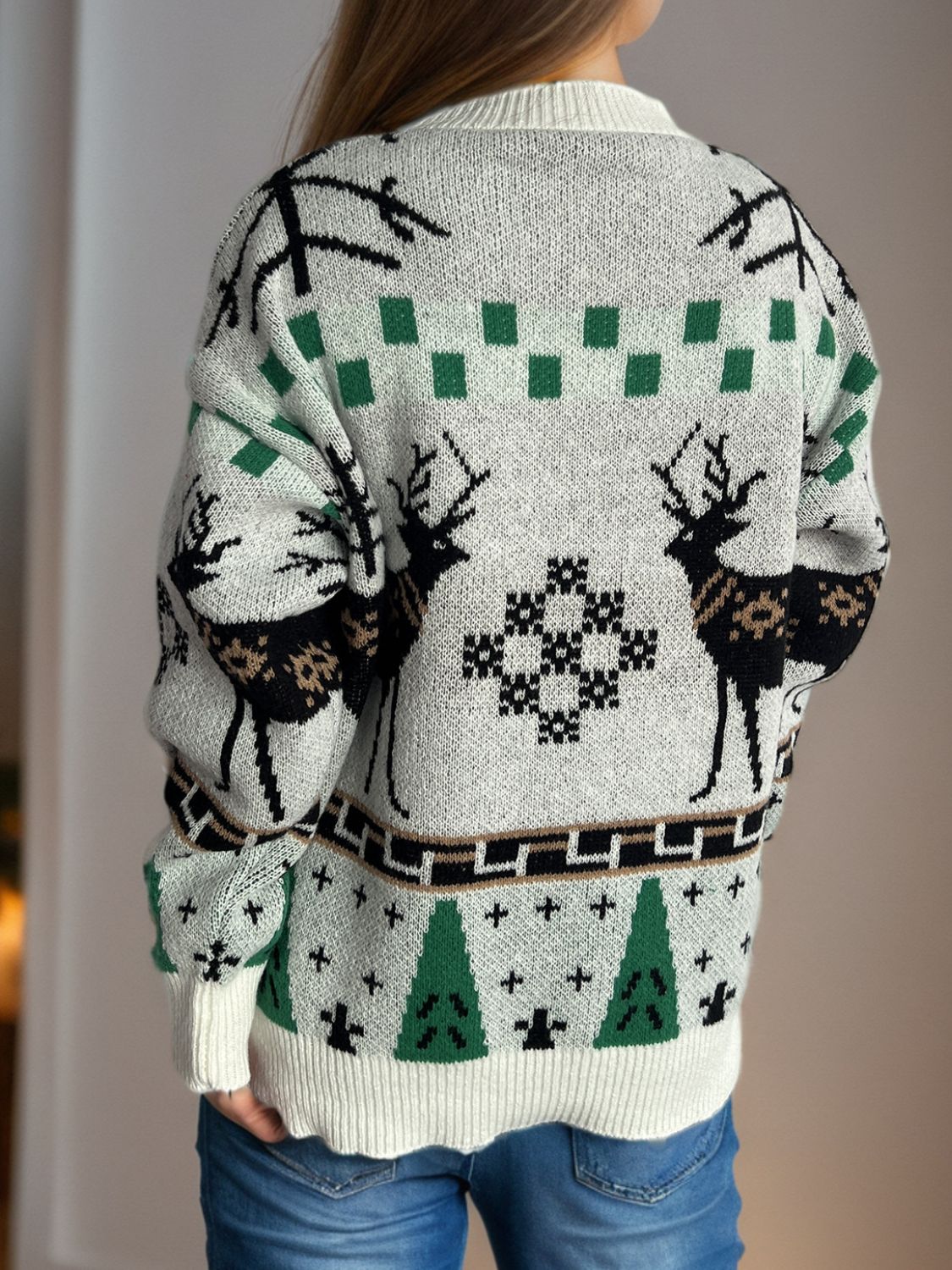 Pull de Noël à col rond et manches longues avec motif de renne