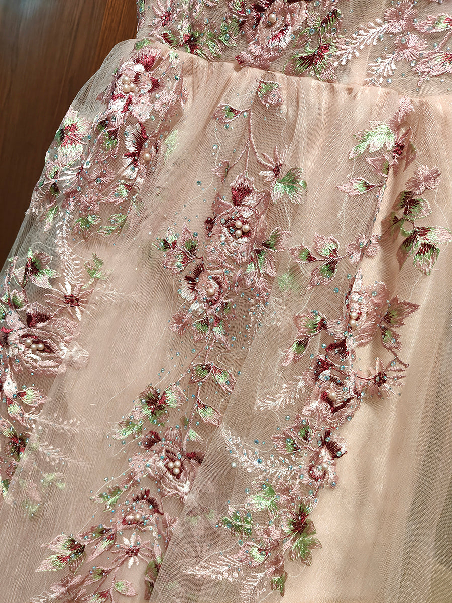 Onbely robe de soirée maxi longue brodée élégante rose pour un mariage femme cérémonie