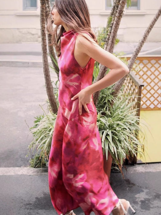 Onbely robe longue moulante imprimé à fleurie col rond taille marquée doux vacances tous les jours