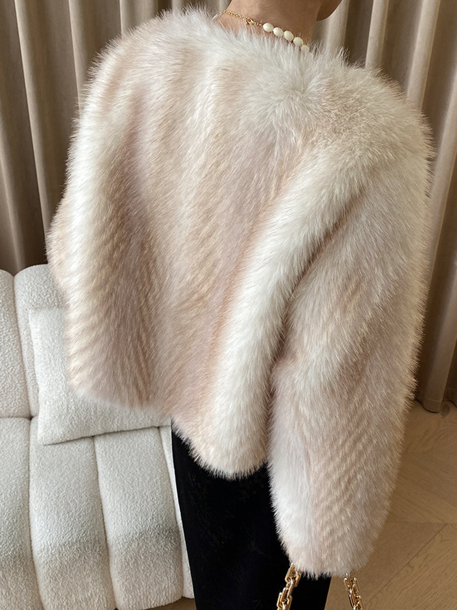 Onbely manteau en fausse fourrure Col en V pour femme hiver