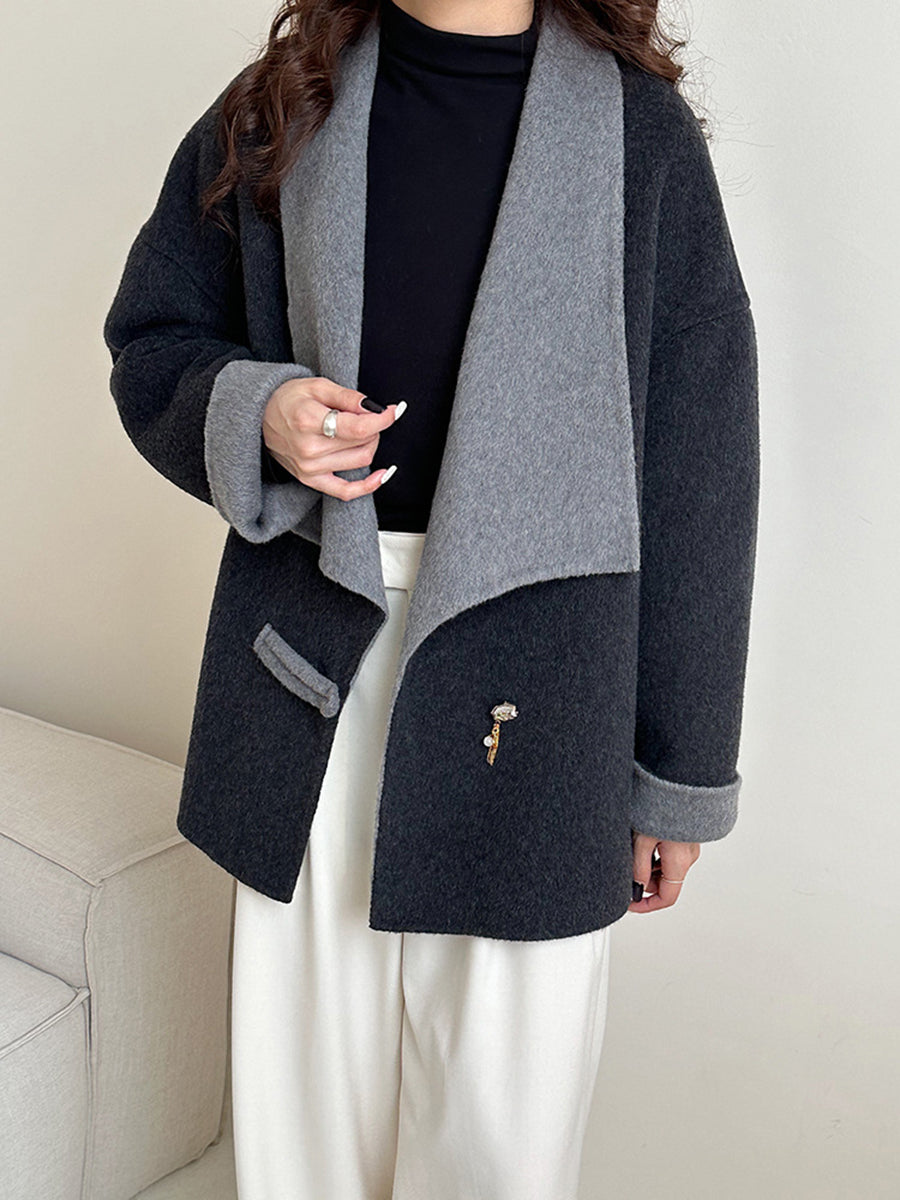 Onbely manteau en laine couleur bloc femme mode