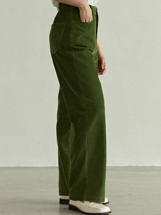 Onbely pantalons droit vert velours cotelé femme - onbely