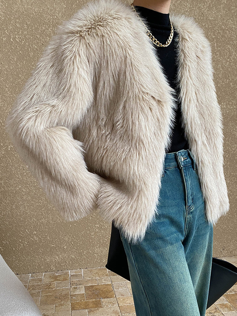 Onbely manteau en fausse fourrure courte pour femme mode