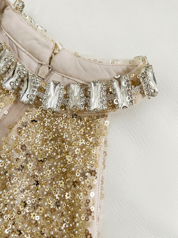 Onbely robe longue de soirée brillante paillette strass licou - onbely