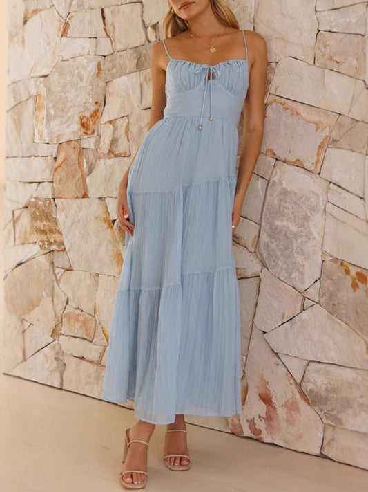 Onbely mi-longue robe à fines brides strappy vacances bleu