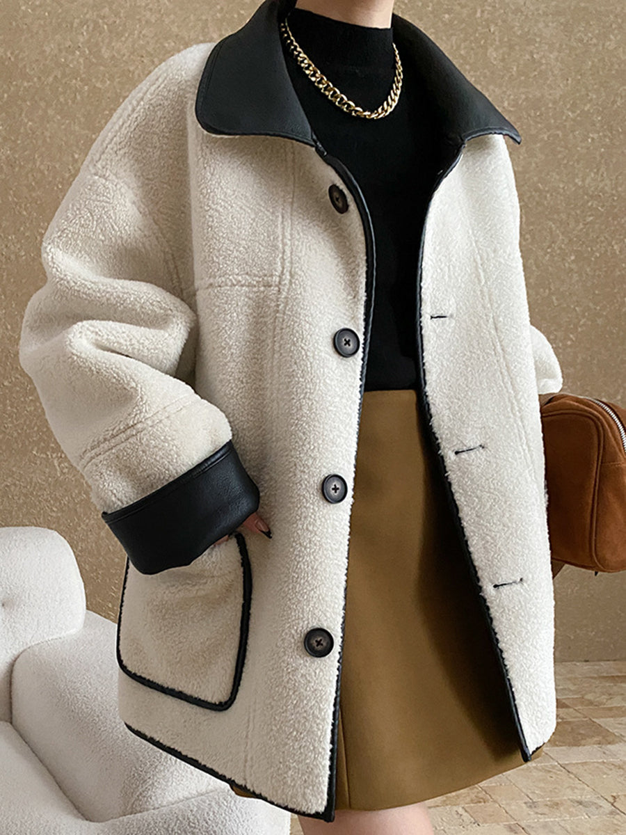 Onbely manteau aviateur simili cuir réversible boutonnage pour femme