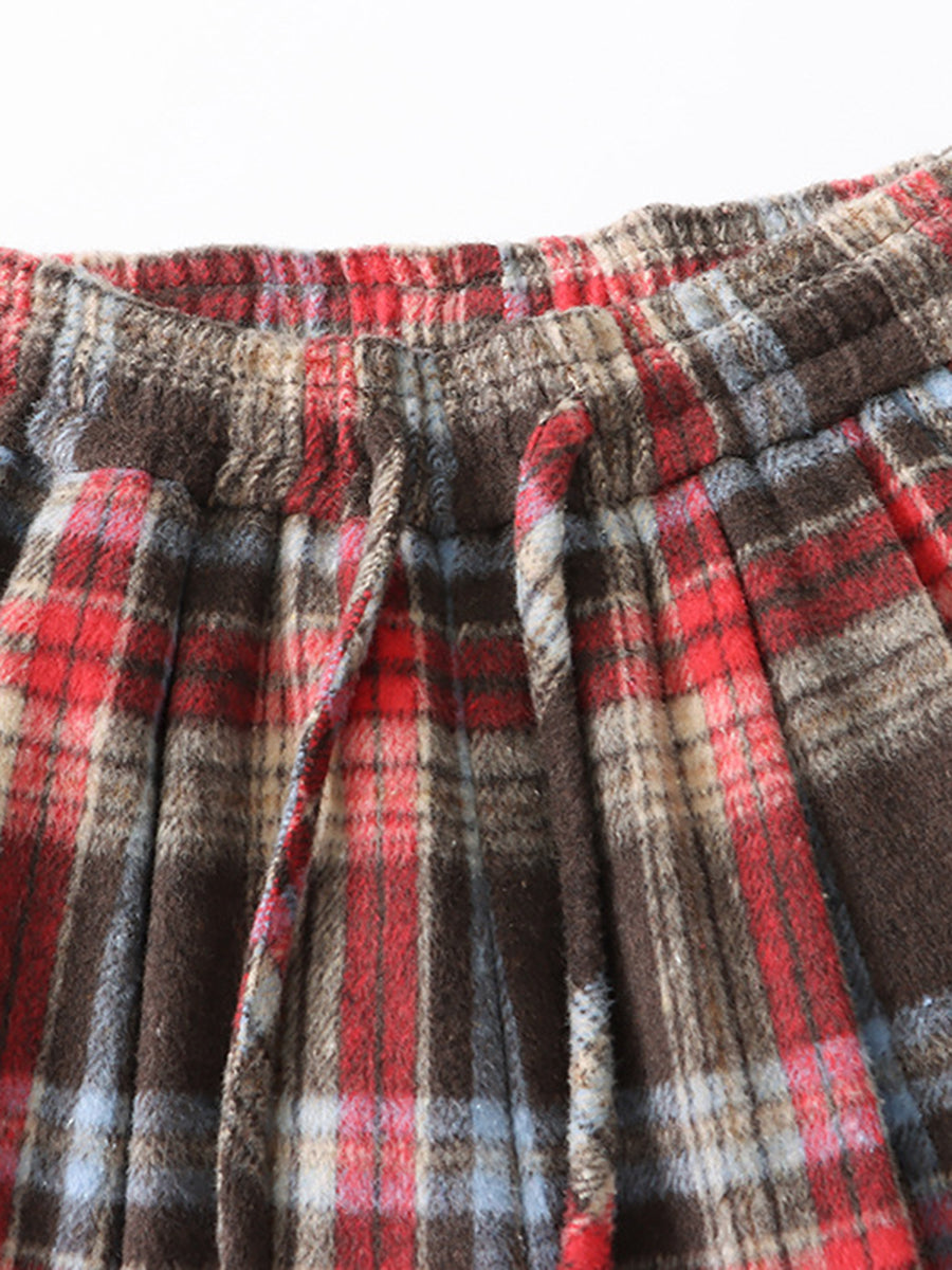 Onbely pantalon en laine mélangée ample carreaux strappy femme noël