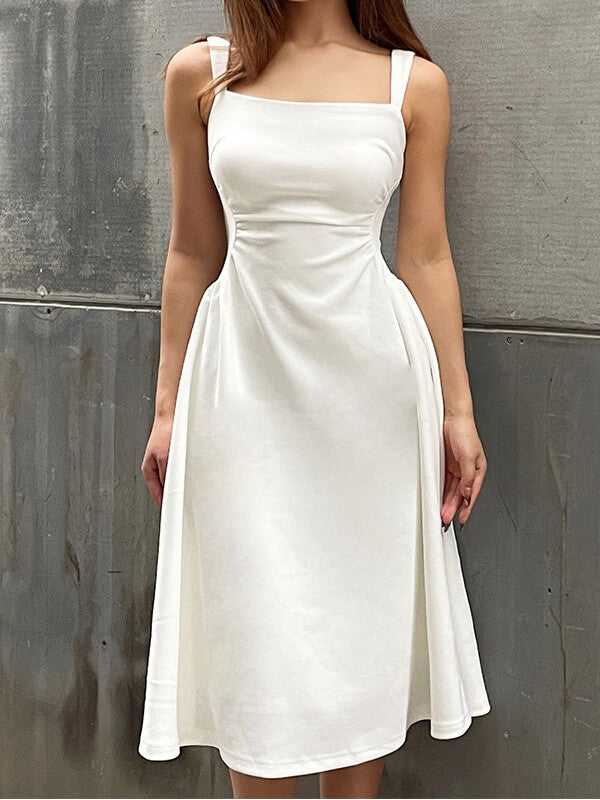 Onbely mi-longue robe blanche élégant trapèze - onbely