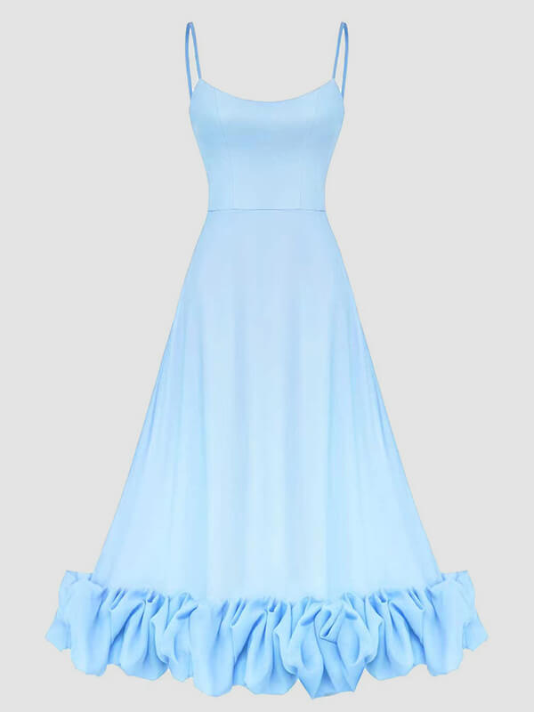 Onbely robe longue bustier à fines brides avec volants, élégante et douce pour cocktail et bal de promo