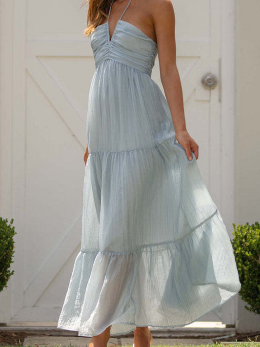 Onbely Robe longue unicolore licou dos nu de cocktail boho dress